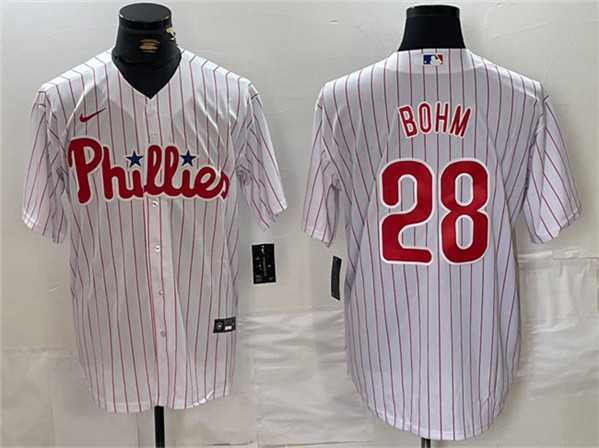 Mens Philadelphia Phillies #28 Alec Bohm White Cool Base Stitched Jersey